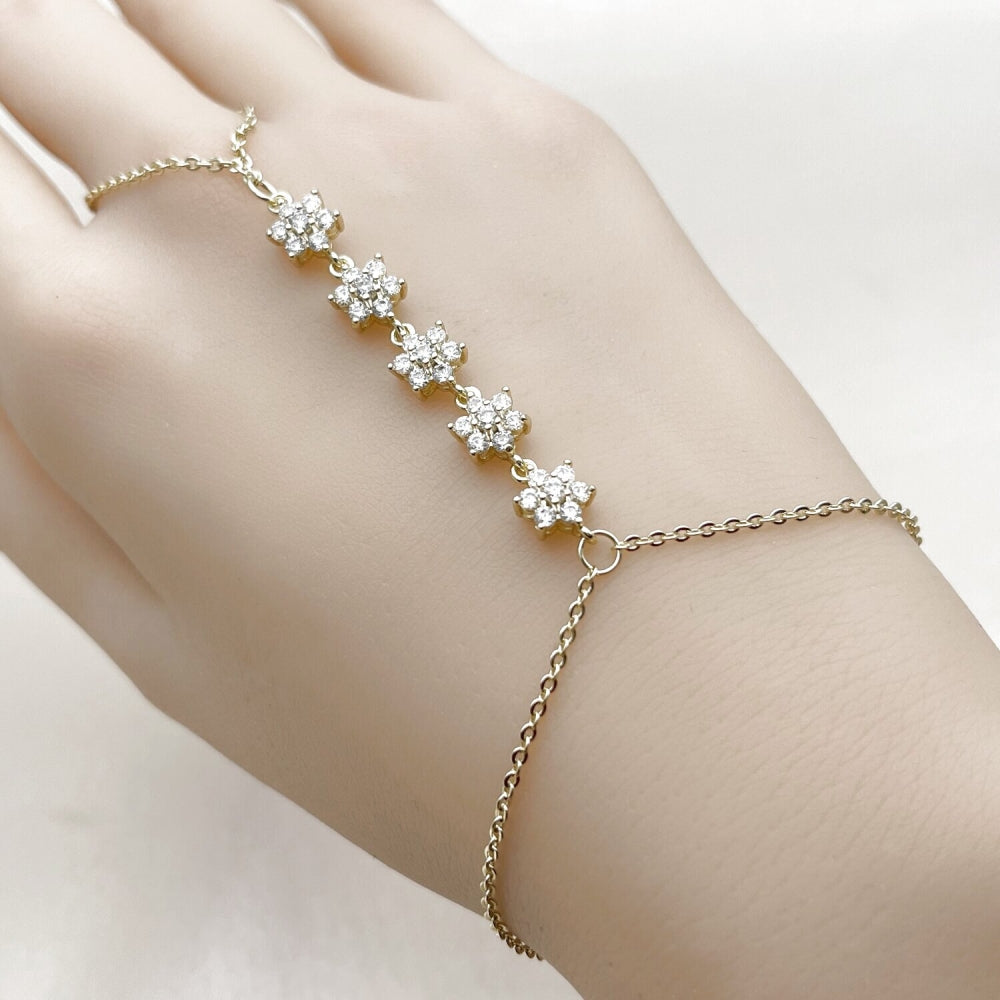 Oro Laminado Fancy Bracelet, Gold Filled Style Flower Design, with White Cubic Zirconia, Polished, Golden Finish