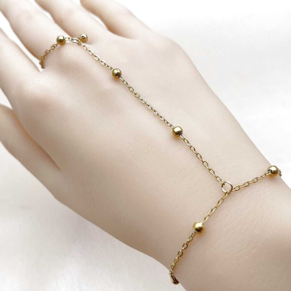 Stainless Steel Fancy Bracelet, Ball and Rolo Design, Polished, Golden Finish