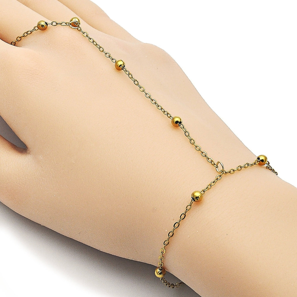 Stainless Steel Fancy Bracelet, Ball and Rolo Design, Polished, Golden Finish