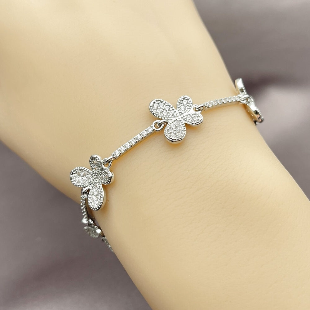 Rhodium Gold Filled Tennis Bracelet, Butterfly Design, with White Cubic Zirconia, Polished, Rhodium Finish