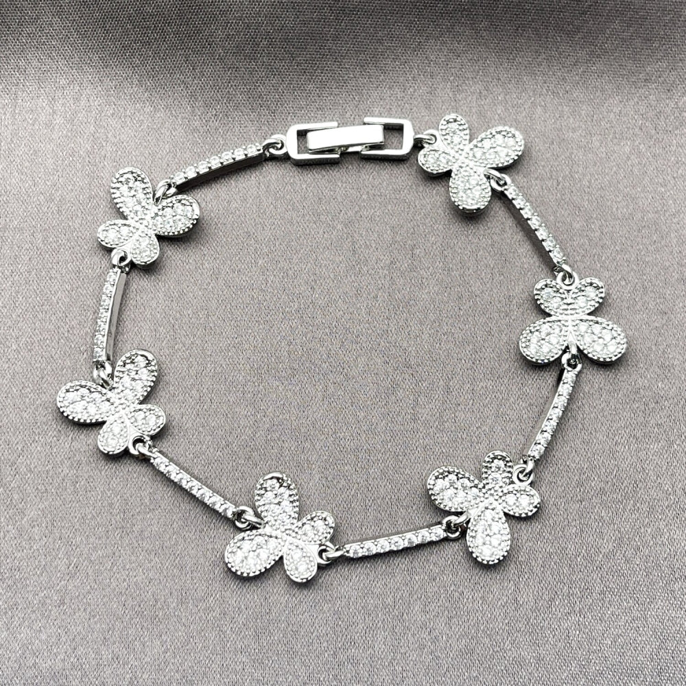 Rhodium Gold Filled Tennis Bracelet, Butterfly Design, with White Cubic Zirconia, Polished, Rhodium Finish