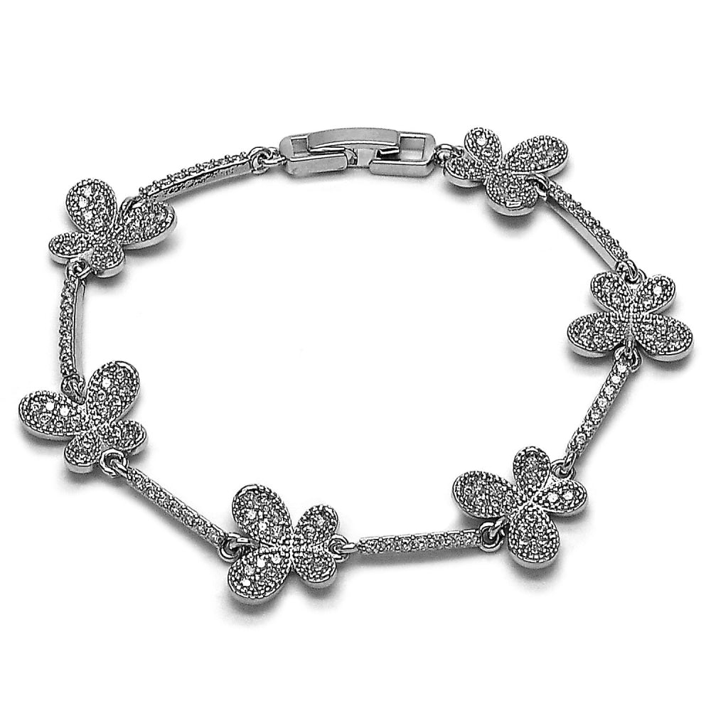 Rhodium Gold Filled Tennis Bracelet, Butterfly Design, with White Cubic Zirconia, Polished, Rhodium Finish