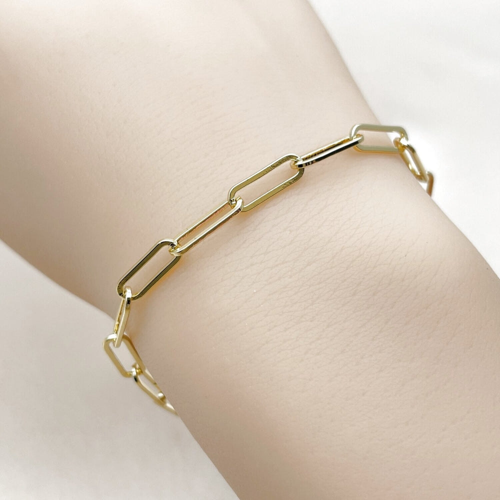 Oro Laminado Fancy Bracelet, Gold Filled Style Paperclip Design, Polished, Golden Finish