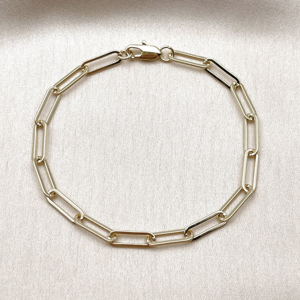 Oro Laminado Fancy Bracelet, Gold Filled Style Paperclip Design, Polished, Golden Finish