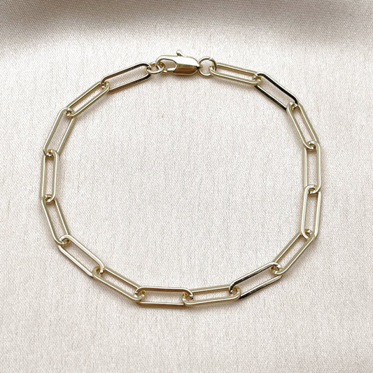 Oro Laminado Fancy Bracelet, Gold Filled Style Paperclip Design, Polished, Golden Finish