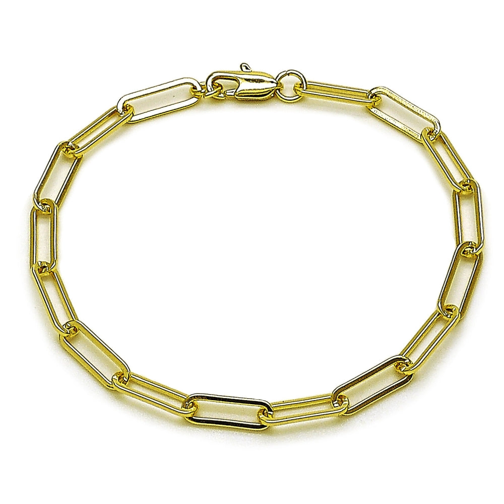 Oro Laminado Fancy Bracelet, Gold Filled Style Paperclip Design, Polished, Golden Finish