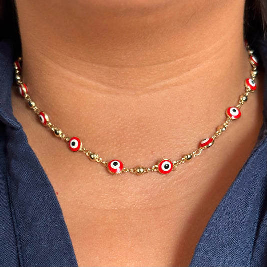 Red Evil Eye Necklace and Bracelet Set