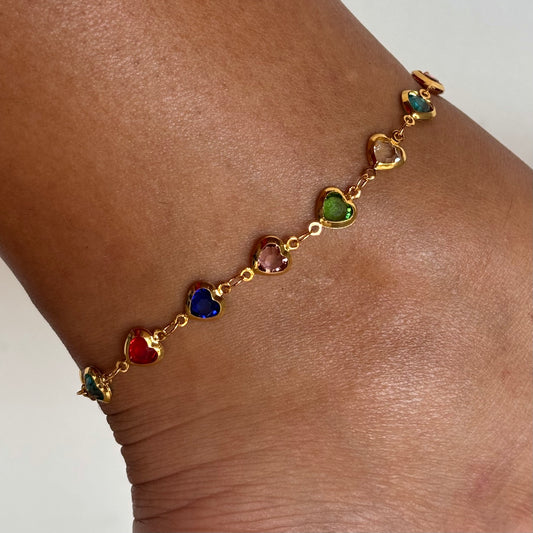 Multicolor Hearts Anklet