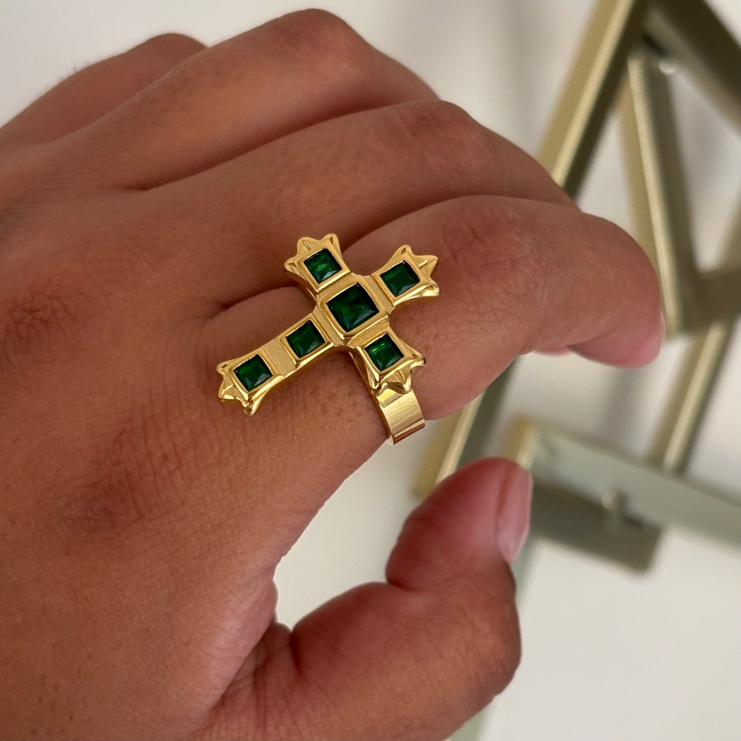 Emerald Cross Ring