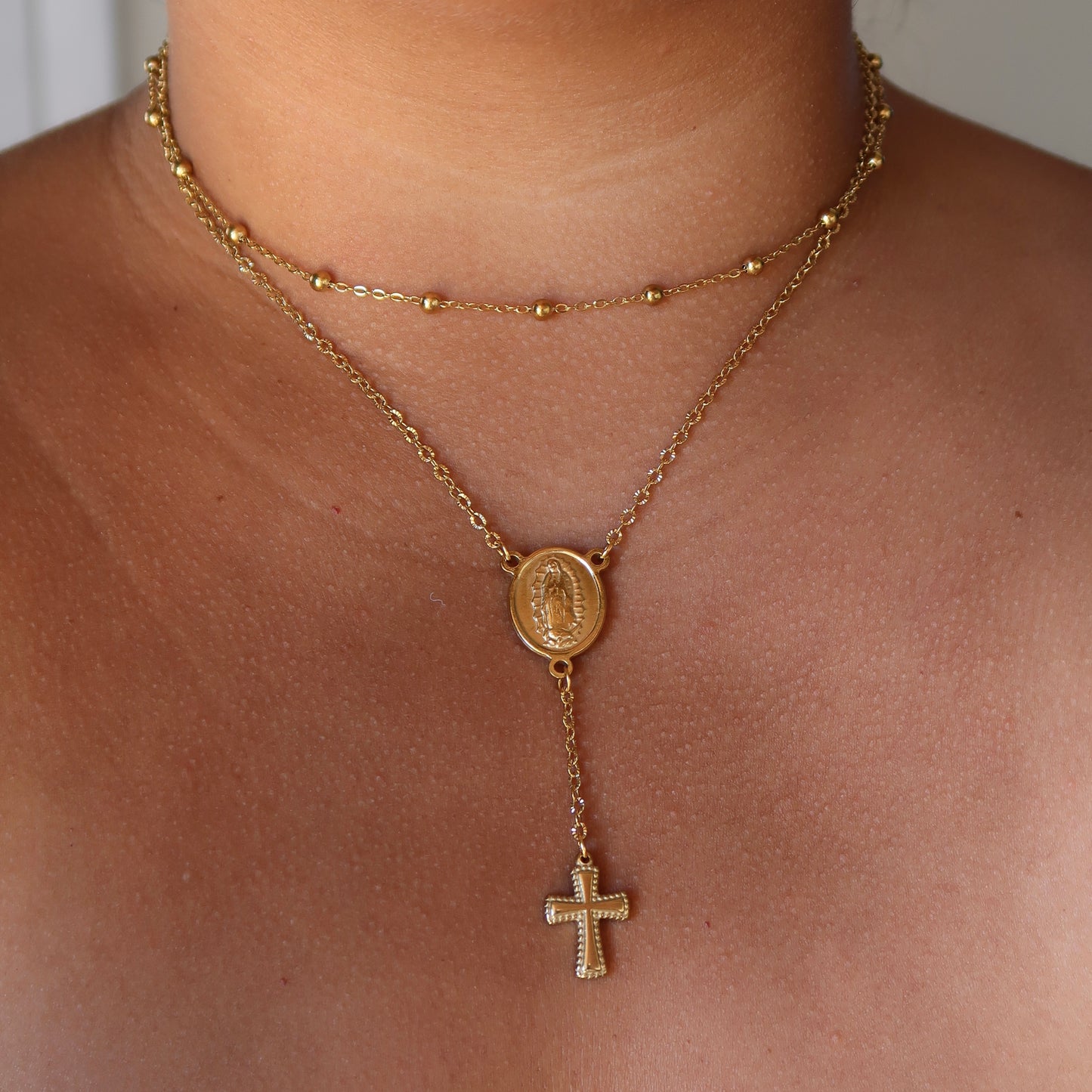 Double Layered Gold Rosary Necklace