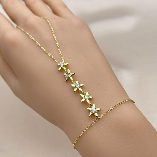 Gold Flowers Sparkle Hand Chain