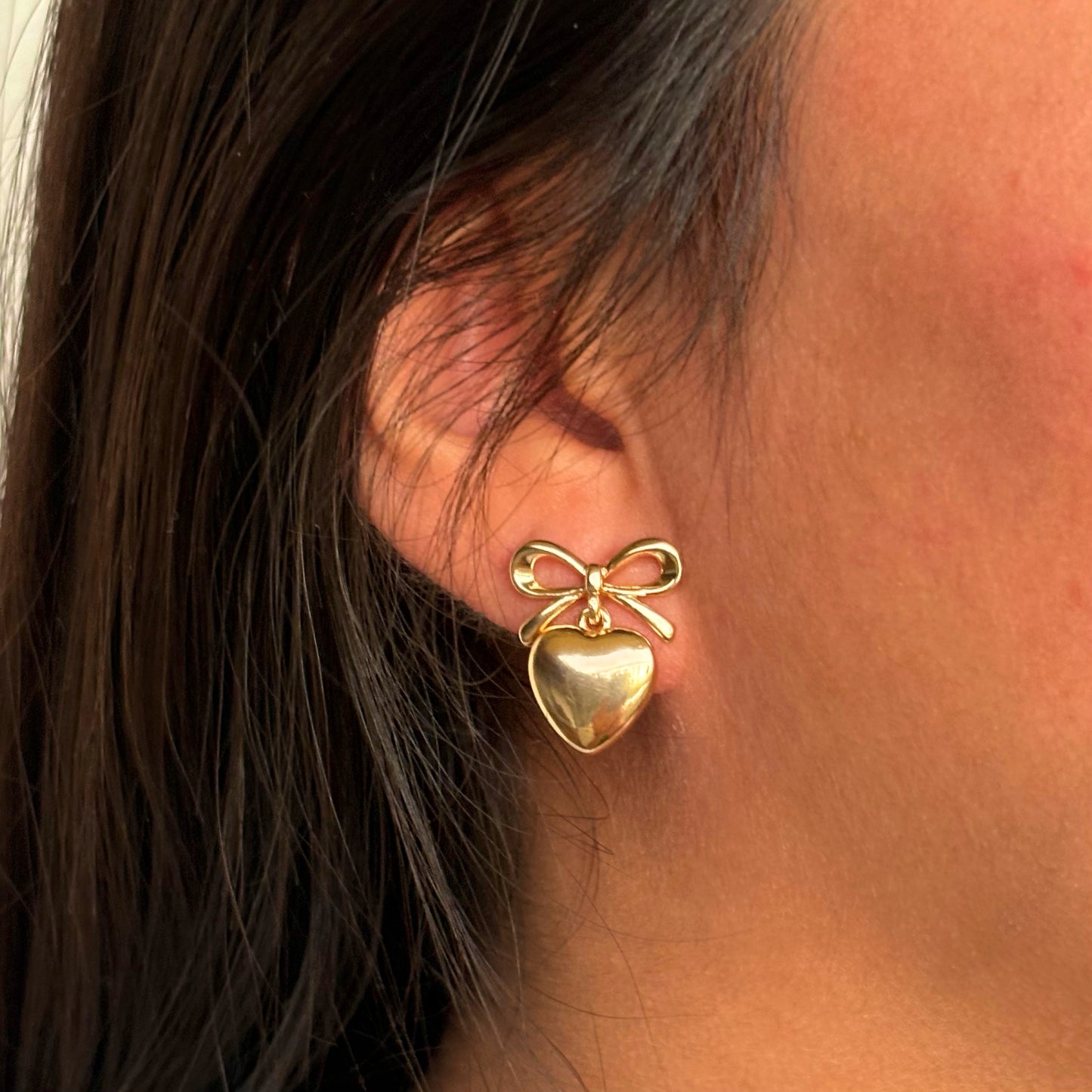 Gold Ribbon Heart Earrings