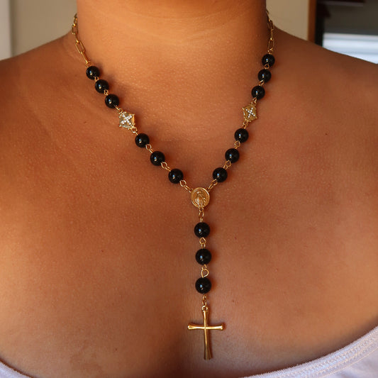 Black Cross Rosary Necklace