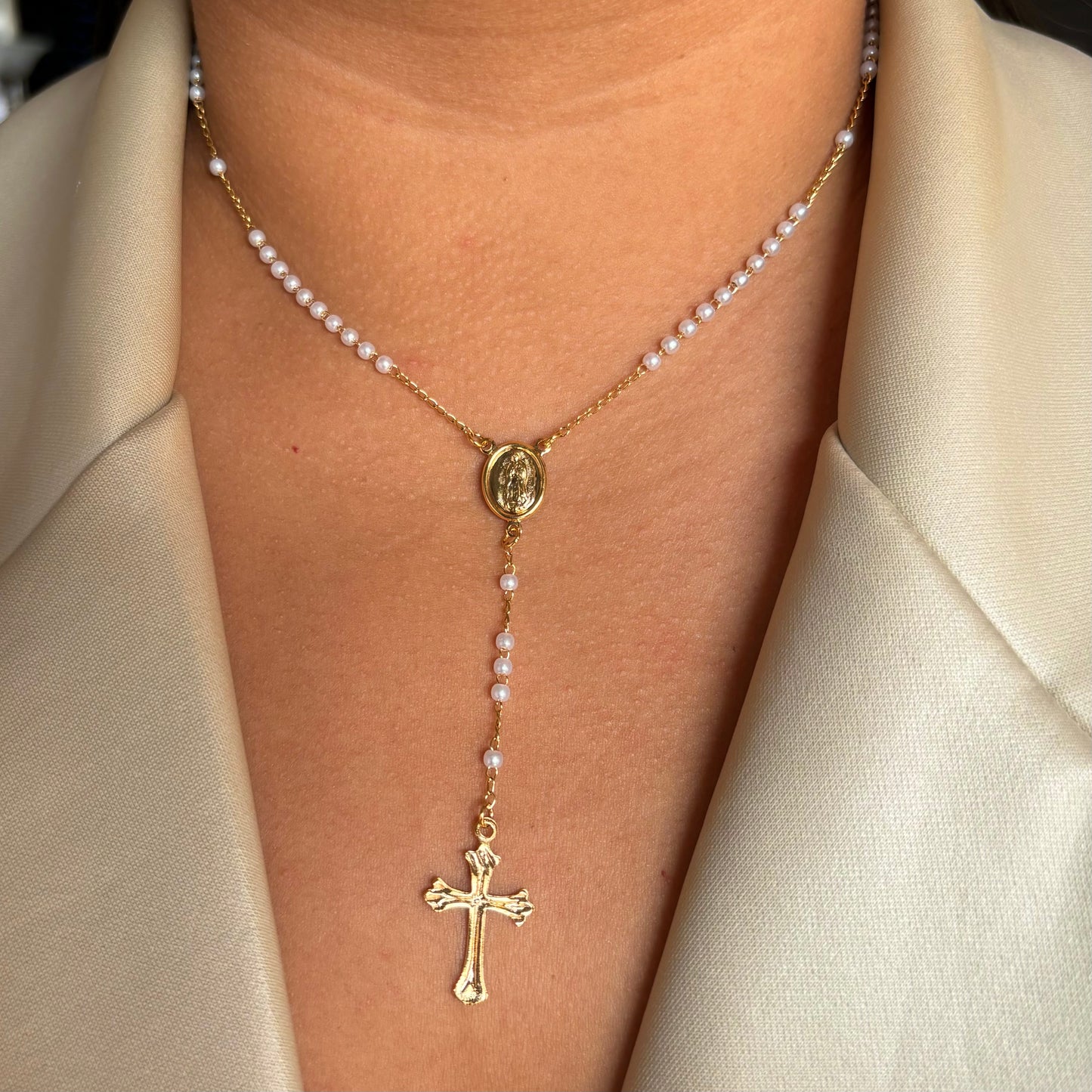 Gothic Cross Pearl Rosary