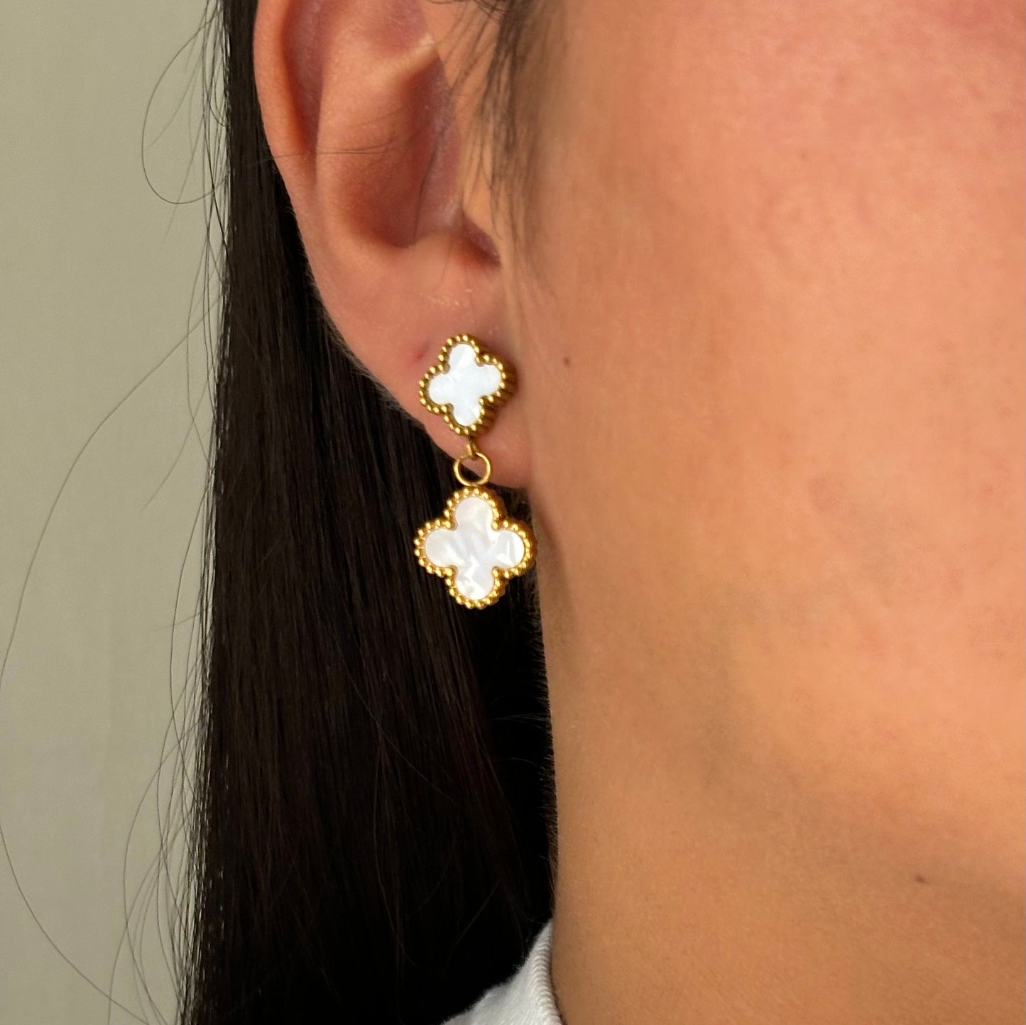 White Double Clover Earrings