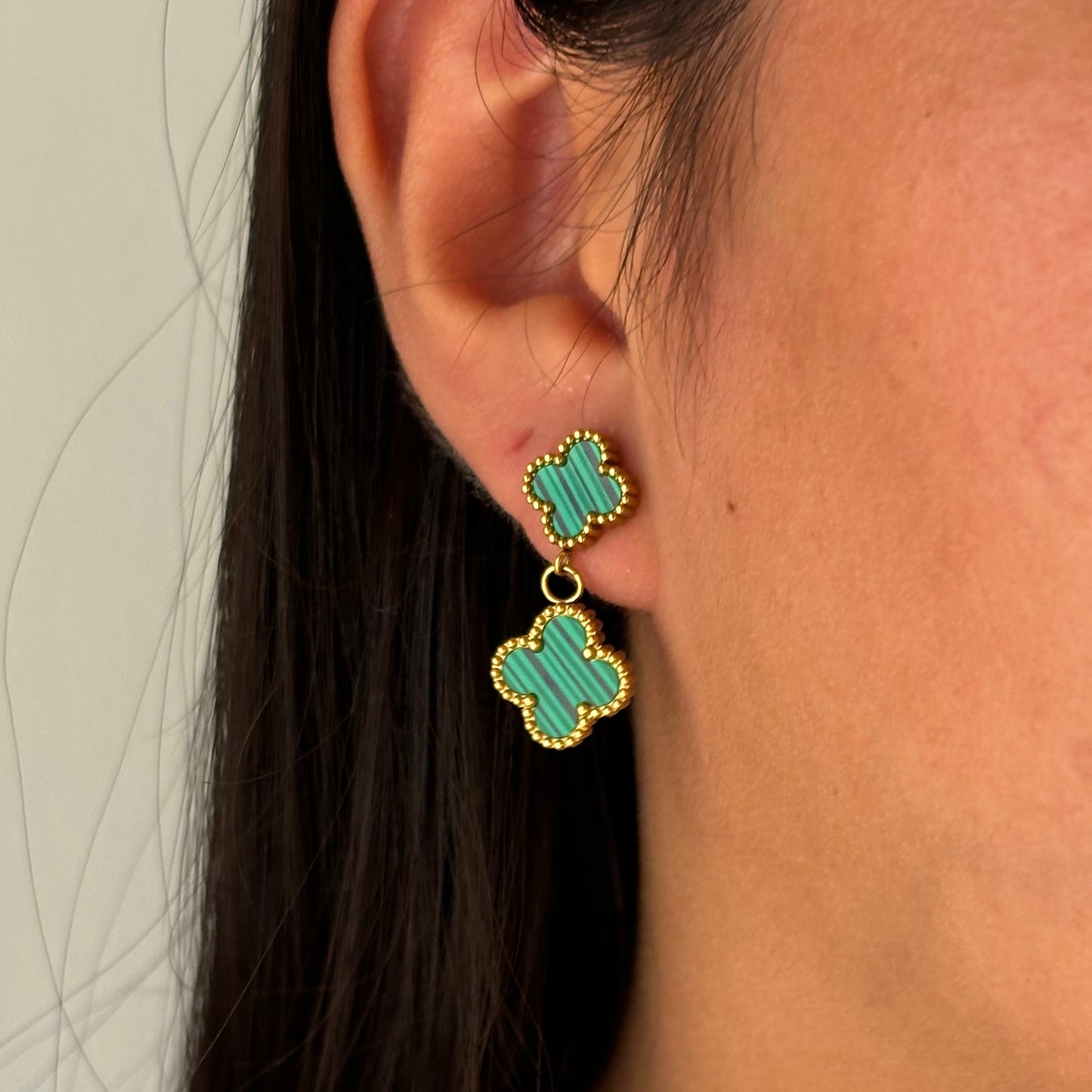 Green Double Clover Earrings