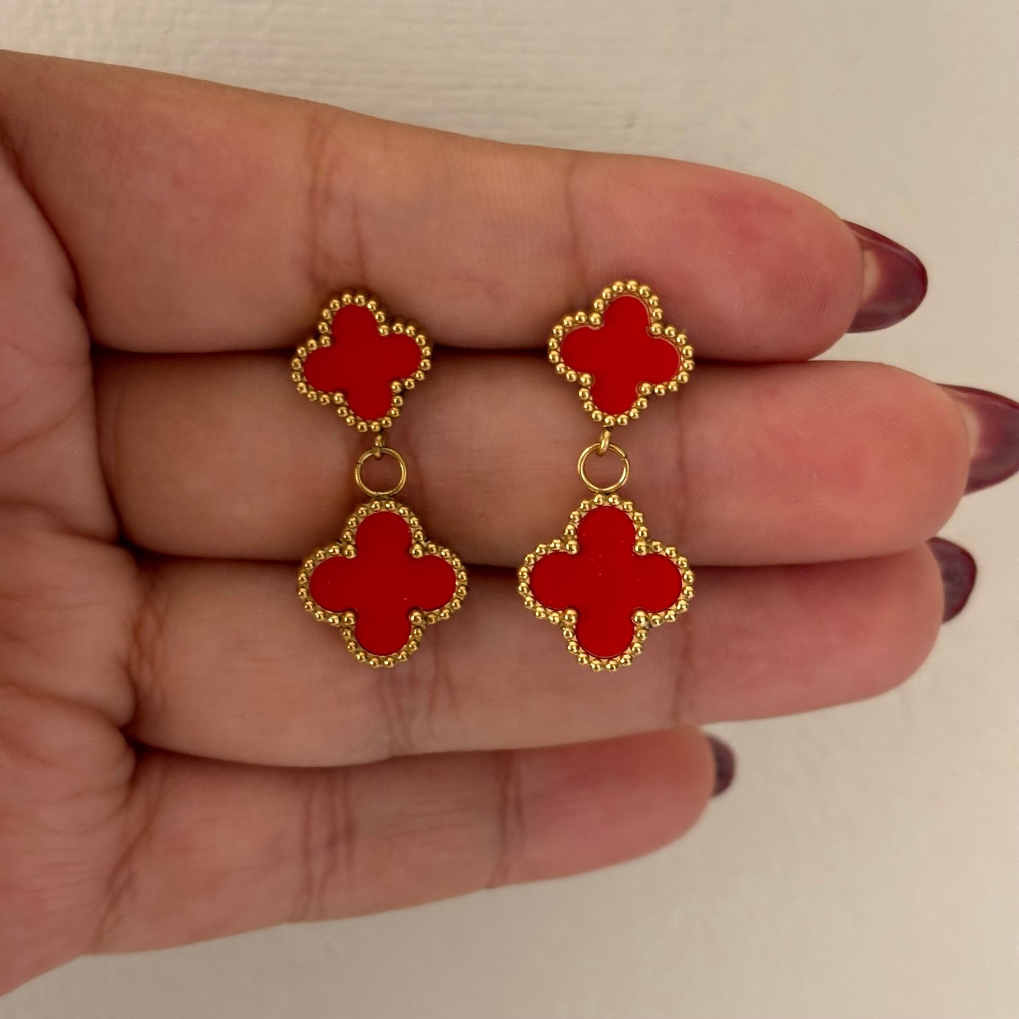 Red Double Clover Earrings