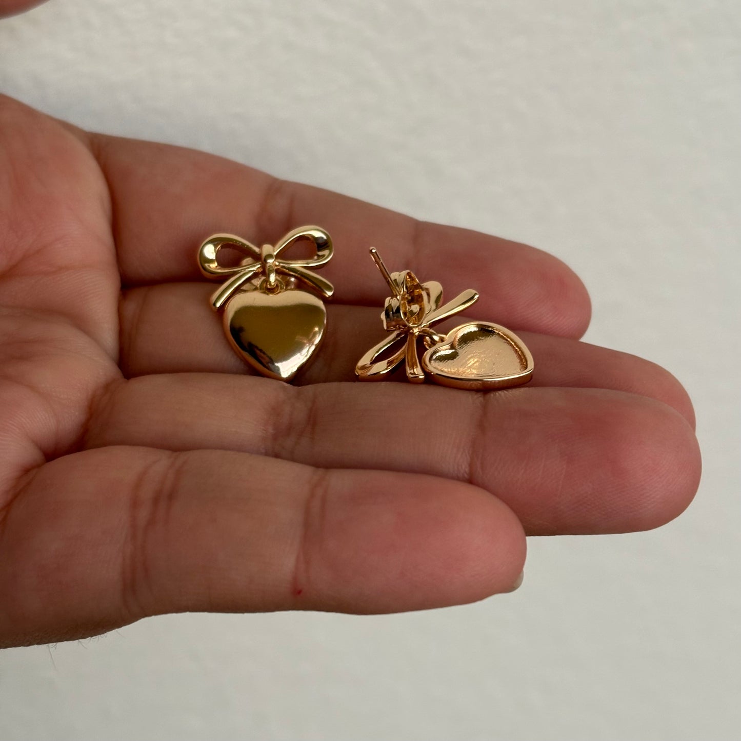 Gold Ribbon Heart Earrings