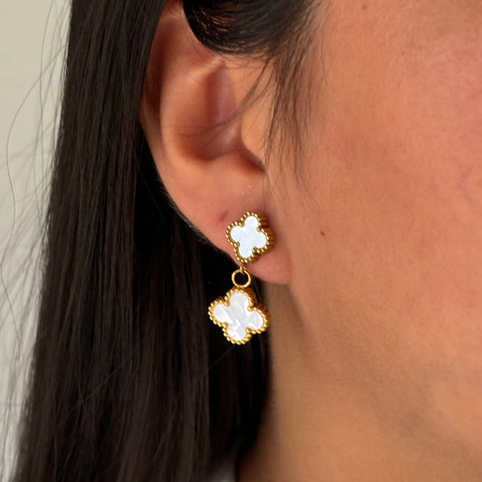 White Double Clover Earrings