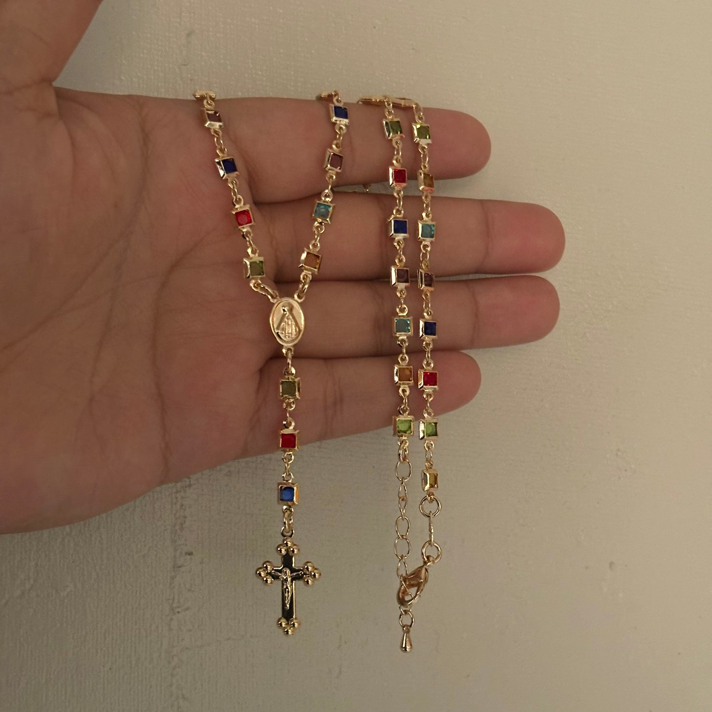 Multicolor Square Rosary Necklace