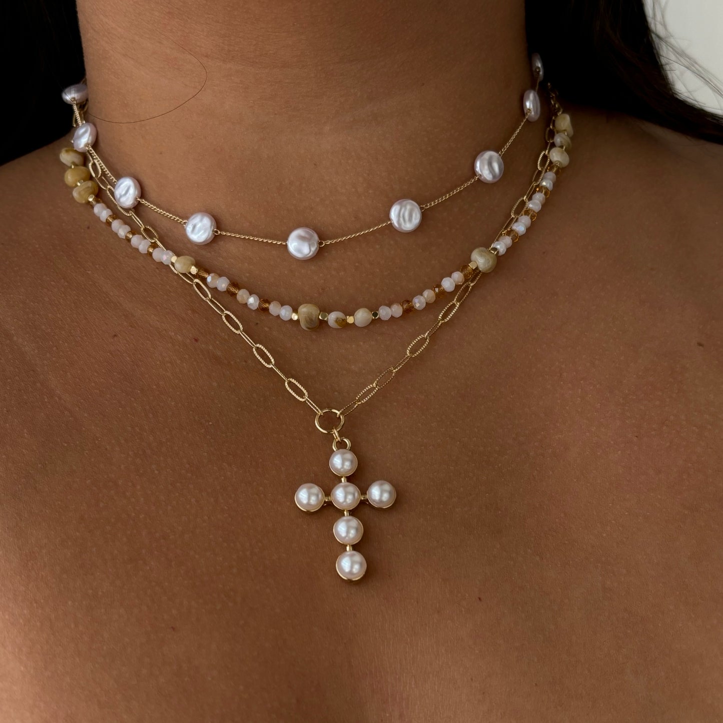 Pearl Cross Necklace Set