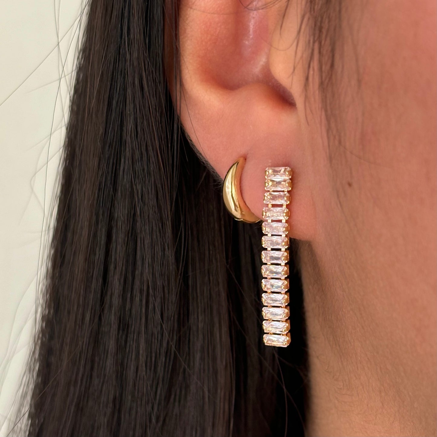 White Baguette Tennis Earrings