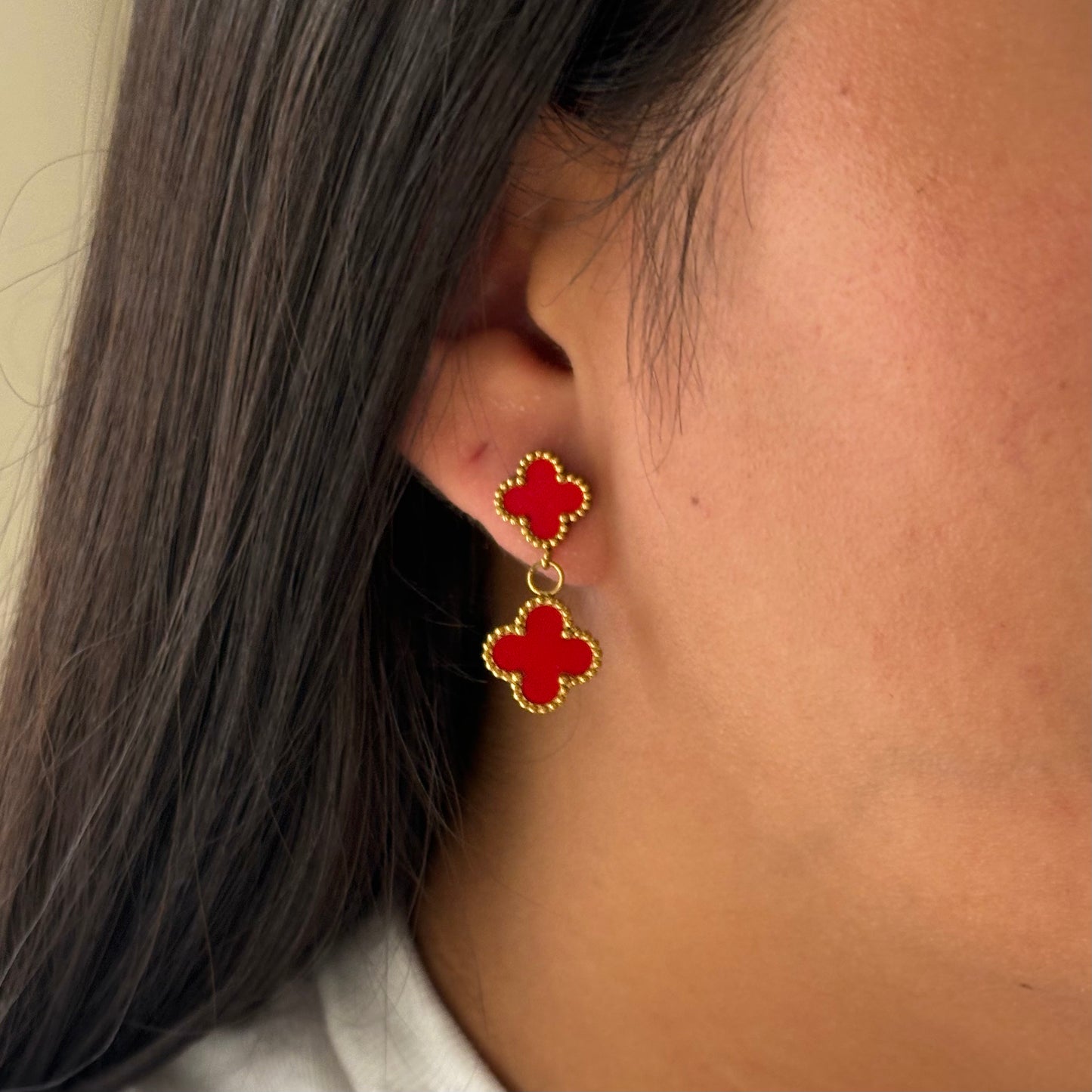 Red Double Clover Earrings