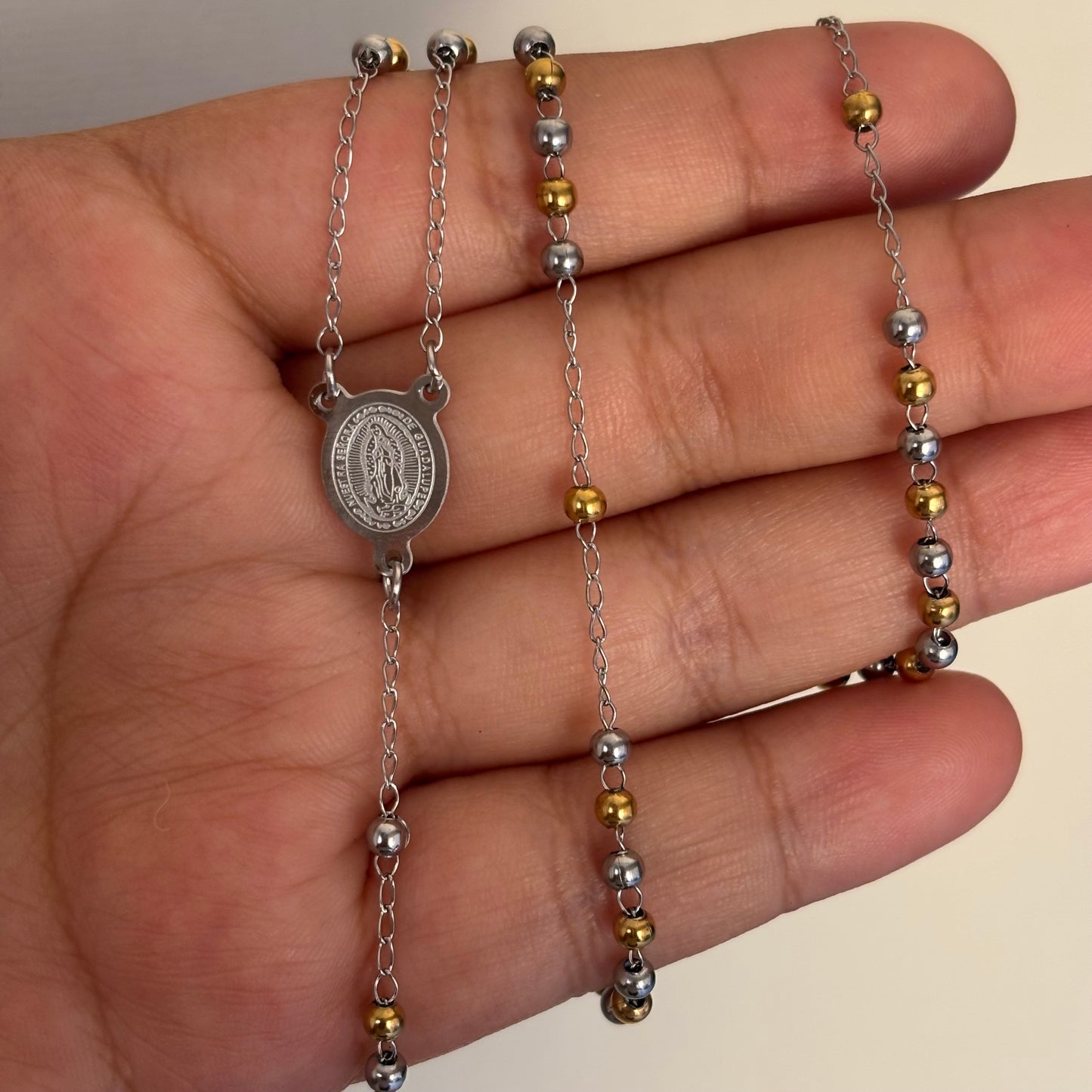 Silver + Gold Rosary Necklace