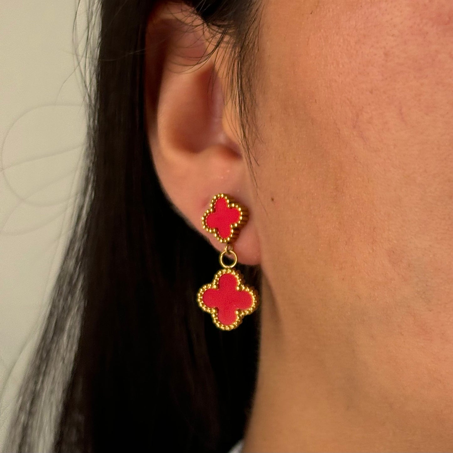 Red Double Clover Earrings