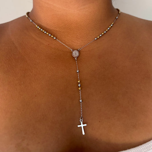 Silver + Gold Rosary Necklace