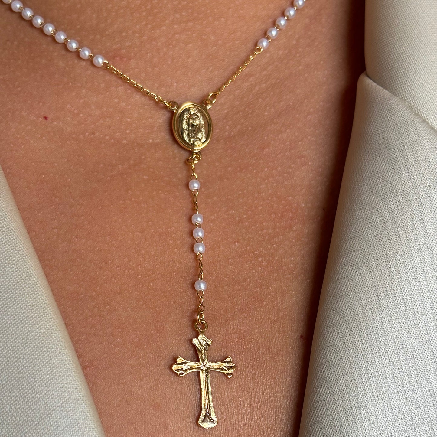 Gothic Cross Pearl Rosary