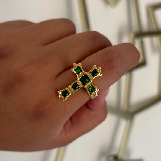 Emerald Cross Ring