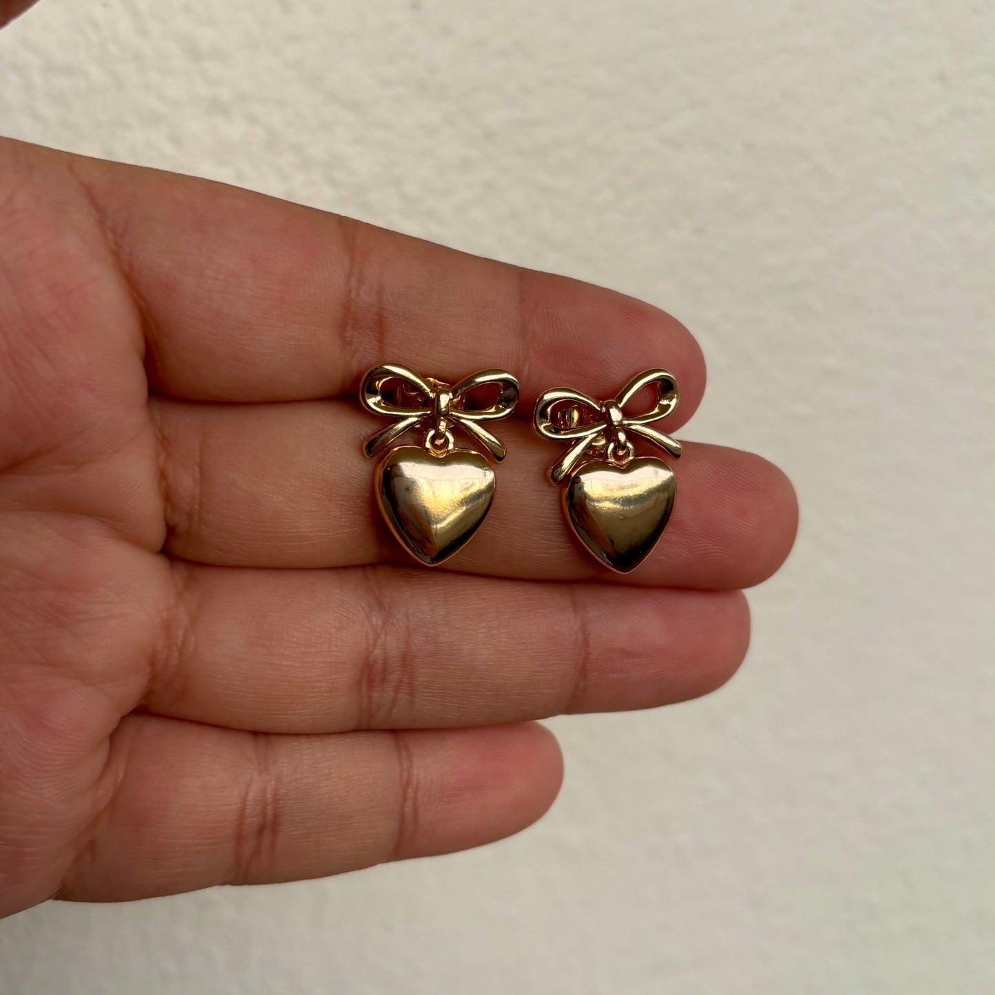 Gold Ribbon Heart Earrings