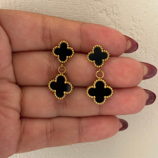 Black Double Clover Earrings