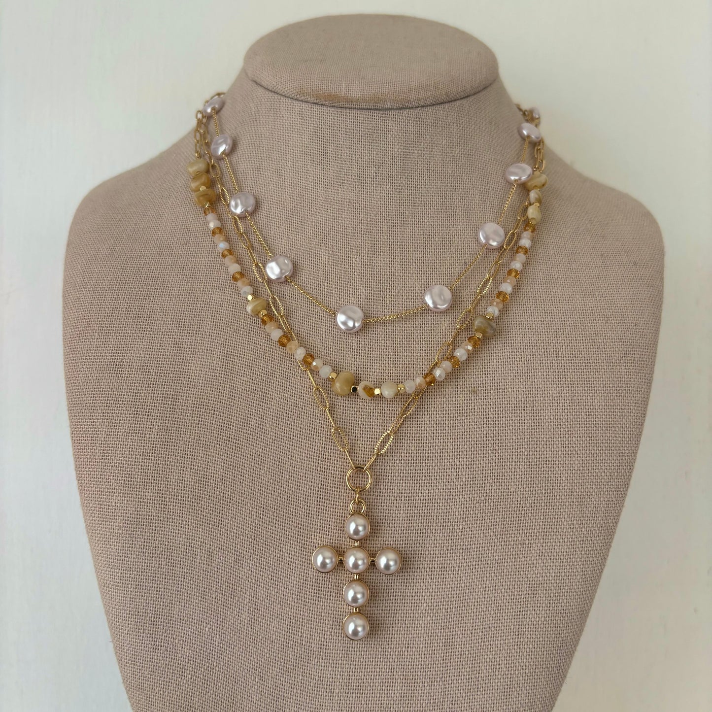 Pearl Cross Necklace Set