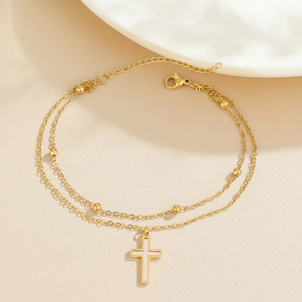 Double Layered Cross Beaded Anklet