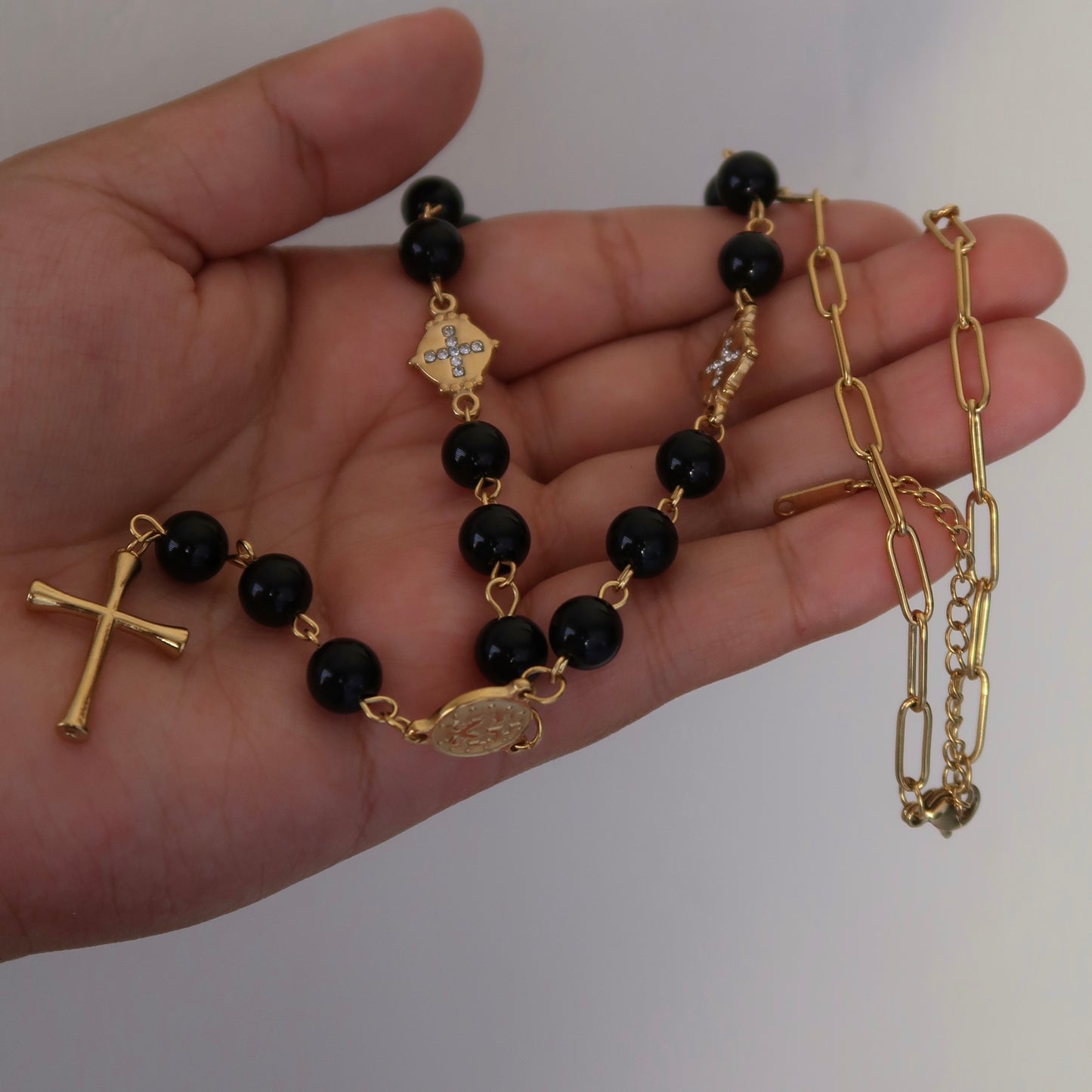 Black Cross Rosary Necklace