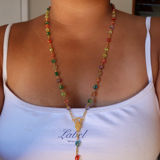 Multicolor Beaded Rosary Necklace