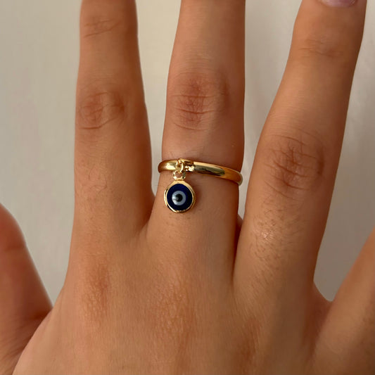 Blue Evil Eye Charm Ring