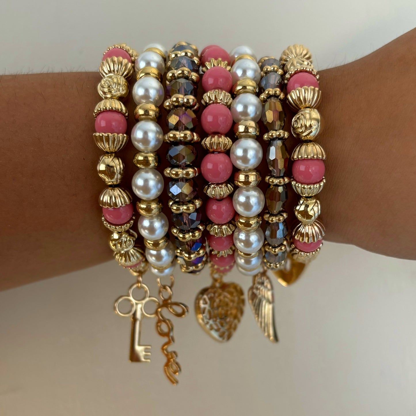 Pink/Purple Charm Bracelets Set