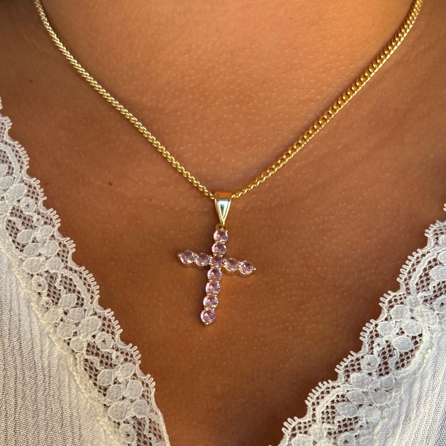 Pink Cross Necklace