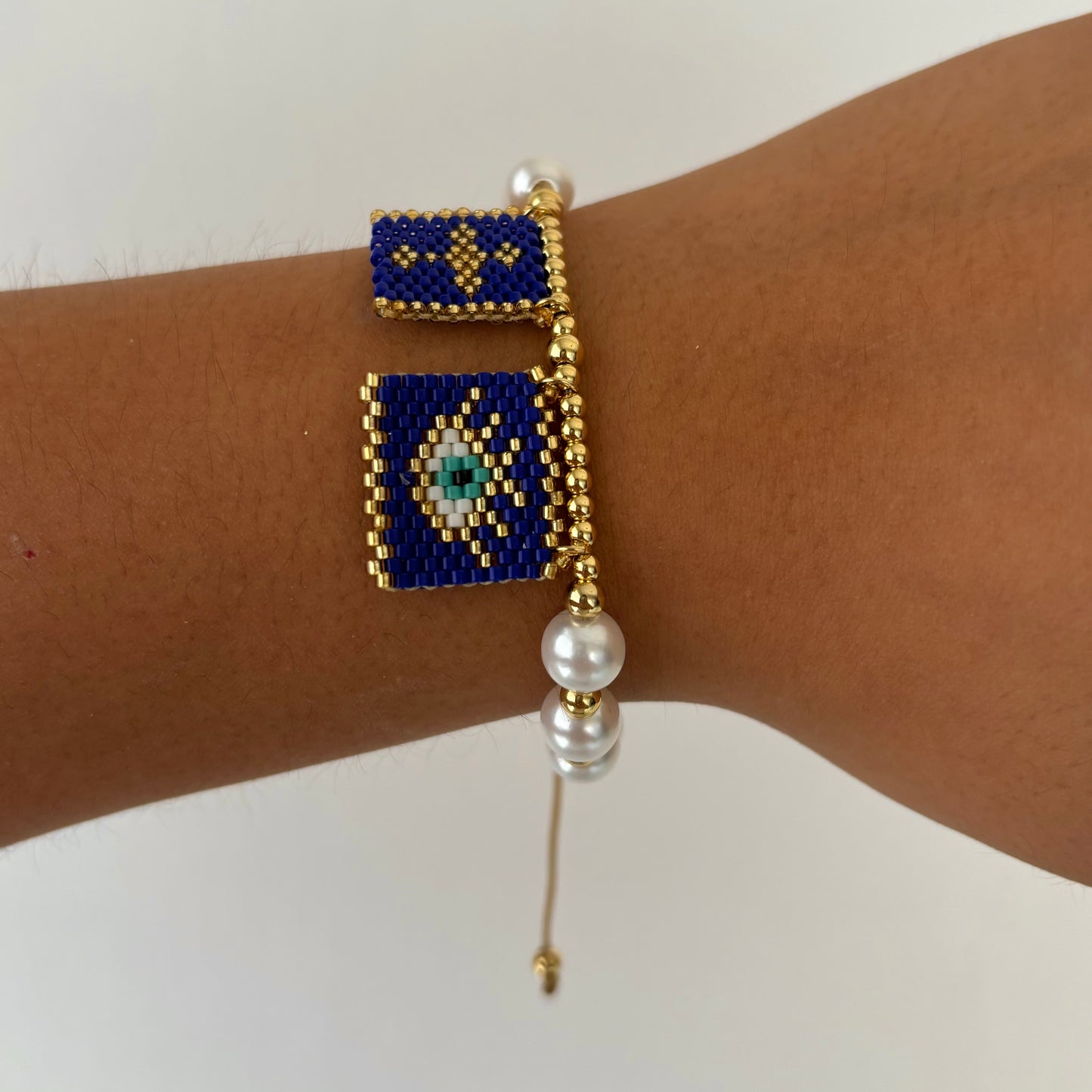 Evil Eye & Cross Pearl Bracelet